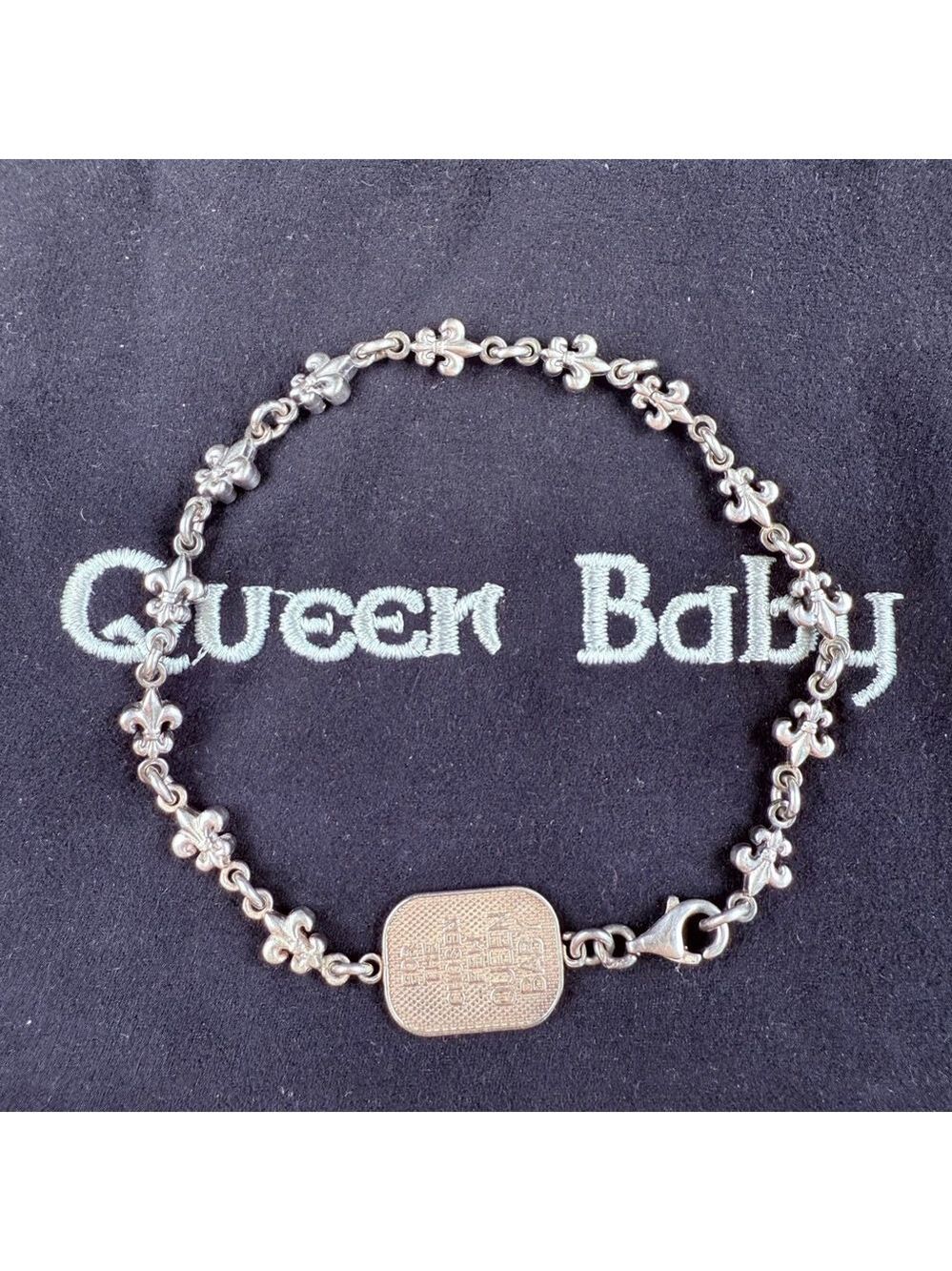 King Baby Studio MB Fleur De Lis Chain Queen Baby Sterling Silver 925 Bracelet
